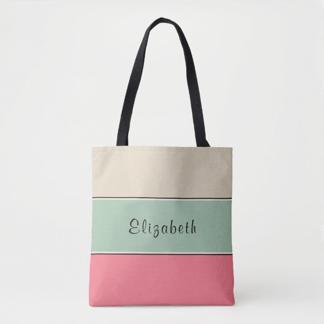 Colorful Striped Custom Name Tote (Front)
