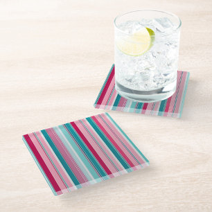 Colorful Striped Fabric Art Glass Coaster