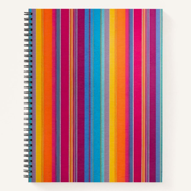 Colorful Striped Fabric Art Spiral Notebook (Front)