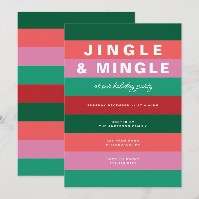Colorful Striped Holiday Party Invitation (Front/Back)