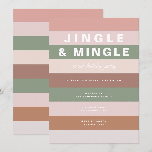 Colorful Striped Holiday Party Invitation (Front/Back)