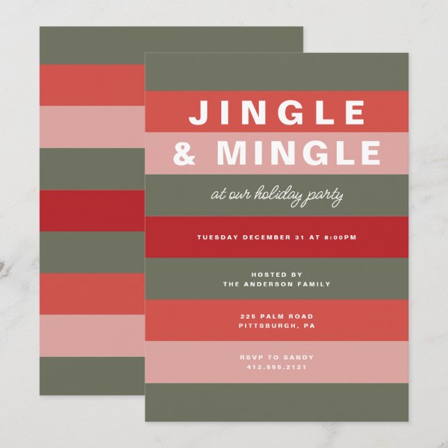 Colorful Striped Holiday Party Invitation (Front/Back)