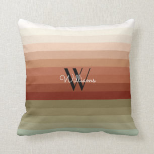 Colorful Striped Monogram and Name Throw Pillow