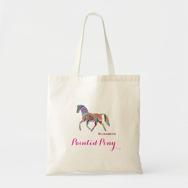 Colorful Striped Painted Pony Tote Bag (Front)