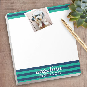 Colorful Striped Pattern Custom Name and Photo Notepad