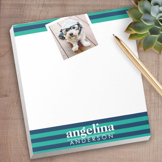 Colorful Striped Pattern Custom Name and Photo Notepad (Personalized Notepad - a fun gift or useful promotional product)