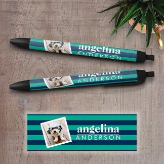Colorful Striped Pattern Custom Name and Photo Pen