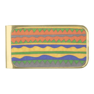 Colorful Striped Pattern Gold Finish Money Clip