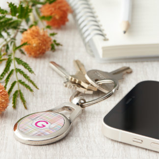 Colorful Striped Pattern Monogram Keychain
