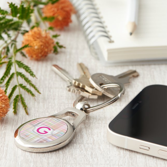 Colorful Striped Pattern Monogram Keychain (Side)