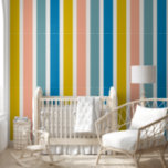 Colorful Striped Pattern Wallpaper<br><div class="desc">Add a splash of color and fun to any room with our Peel & Stick Wallpaper featuring vibrant stripes in blue, teal, yellow mustard, and coral. This lively color palette is perfect for creating playful and engaging environments, especially in children's rooms or creative spaces. The bright and cheerful stripes inspire...</div>