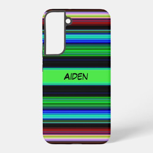 Colorful Striped Pattern with Black Custom Name Samsung Galaxy S22 Case