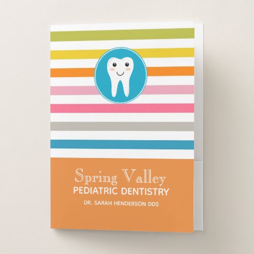 Colorful Striped Pediatric Dental Pocket Folders