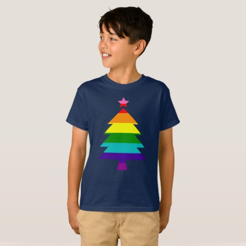 Colorful Striped Rainbow Christmas Tree T_Shirt