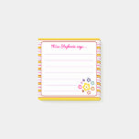 Colorful Striped Rainbow Flower Teacher Name Post-it Notes