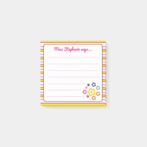 Colorful Striped Rainbow Flower Teacher Name Post_it Notes