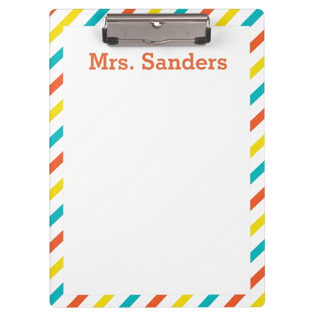 Colorful Striped Teacher's Clipboard (Front)