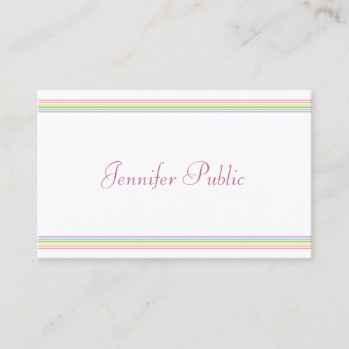 Colorful Striped Template Modern Hand Script Business Card