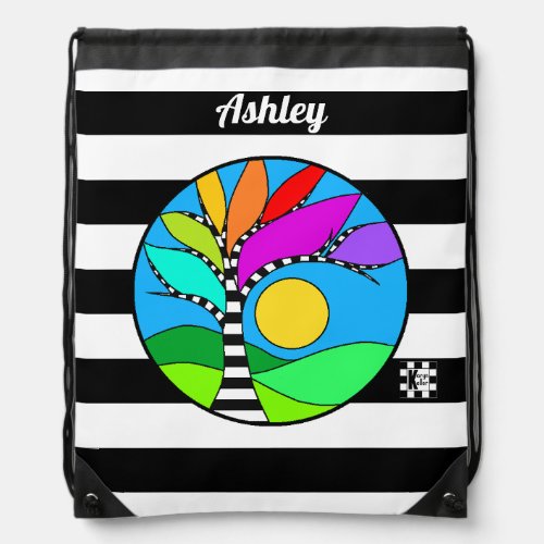 Colorful Striped Tree drawstring backpack