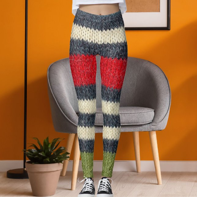Colorful Striped Wool Sweater Graphic Knit Pattern Leggings (Creator Uploaded)