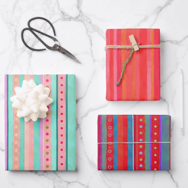 Colorful Striped Wrapping Paper Sheets (Front)