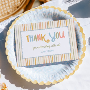 Colorful Stripes 1st Birthday Thank You Card