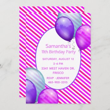 Colorful Stripes And Balloons Birthday Invitation by Hannahscloset at Zazzle
