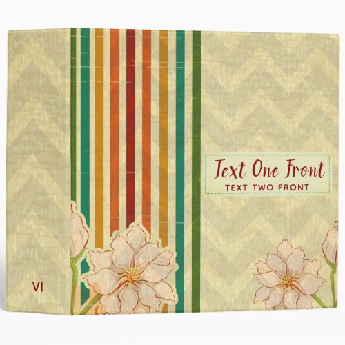 Colorful Stripes And Beige Blossom 3 Ring Binder