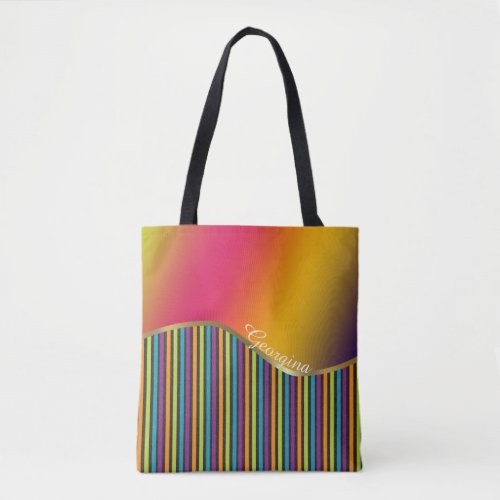 Colorful Stripes and Rainbow Gradient Tote Bag