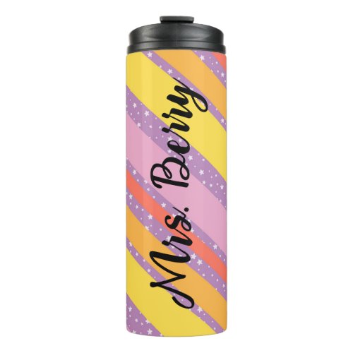 Colorful Stripes and Stars Add Your Name Teacher Thermal Tumbler