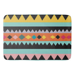 Colorful stripes and triangles Pattern mix Bath Mat