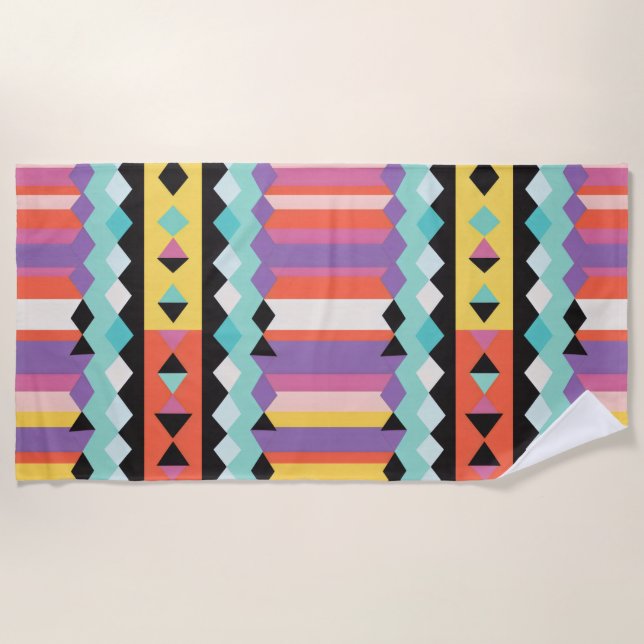 colorful stripes and triangles Pattern mix Beach Towel (Front)