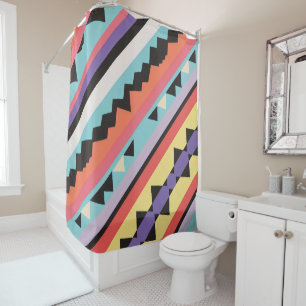 colorful stripes and triangles Pattern mix Shower Curtain