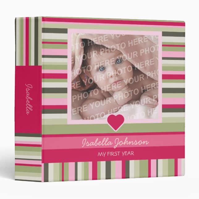 Colorful Stripes Baby Girl Photo Album Binder (Front/Spine)