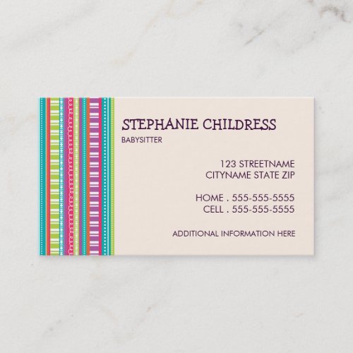 Colorful Stripes Babysitting Business Card
