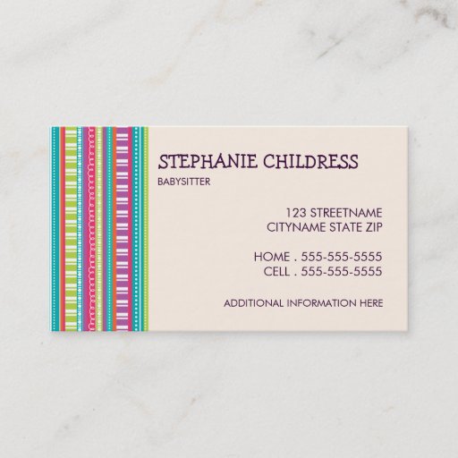 Customizable Colorful Stripes Babysitting Business Card