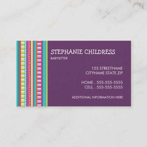 Customizable Colorful Stripes Babysitting Business Card
