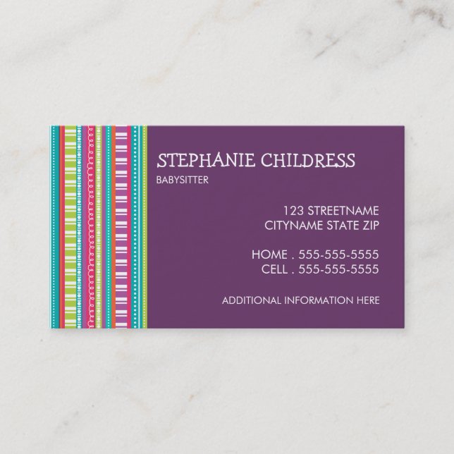 Colorful Stripes Babysitting Business Card (Front)