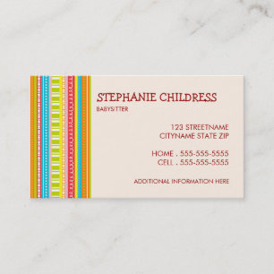 Colorful Stripes Babysitting Business Card