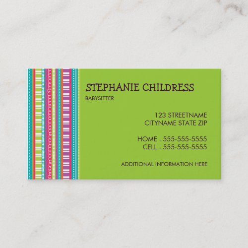 Colorful Stripes Babysitting Business Card in Lime