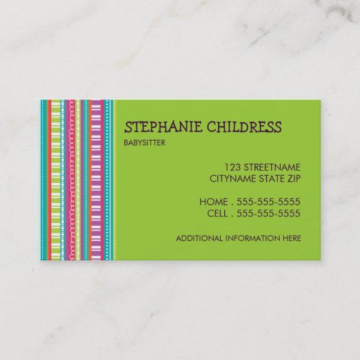 Customizable Colorful Stripes Babysitting Business Card in Lime