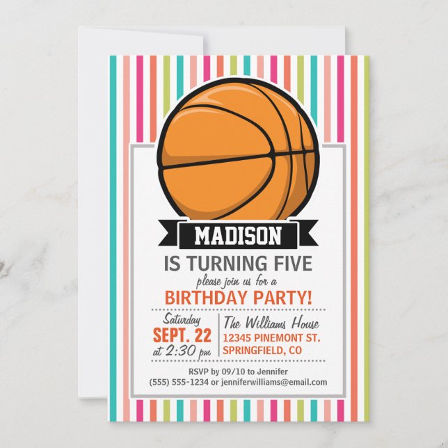 Colorful Stripes; Basketball Invitation (Front)