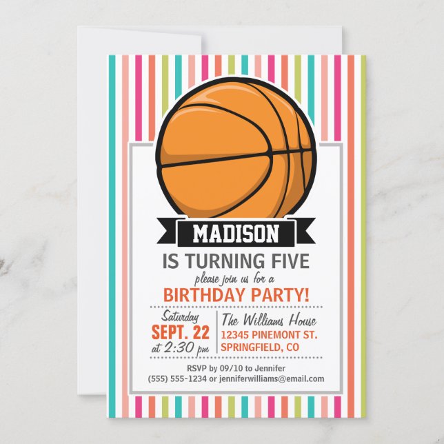 Colorful Stripes; Basketball Invitation (Front)