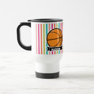 Colorful Stripes; Basketball Travel Mug