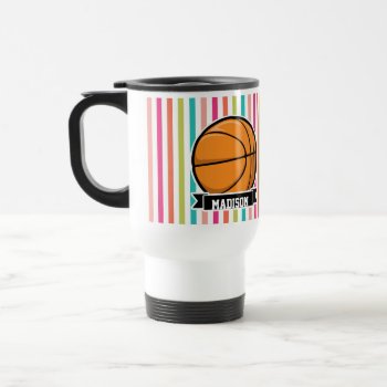 Colorful Stripes; Basketball Travel Mug by Birthday_Party_House at Zazzle