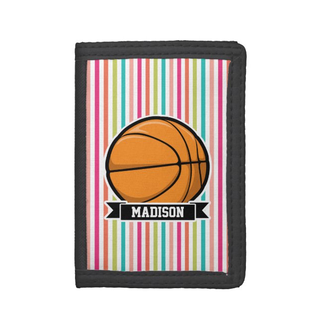 Colorful Stripes; Basketball Trifold Wallet (Front Vertical)