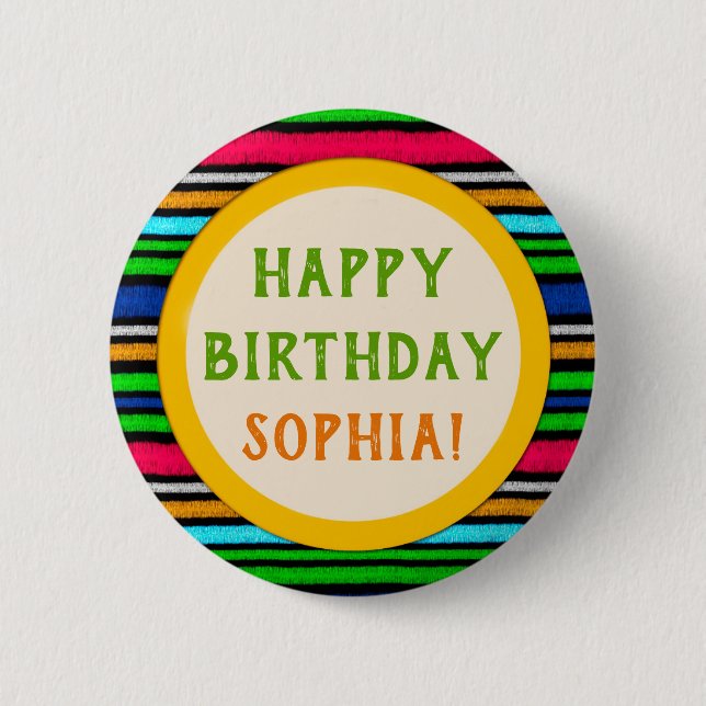 Colorful Stripes Birthday Party Favor Button (Front)