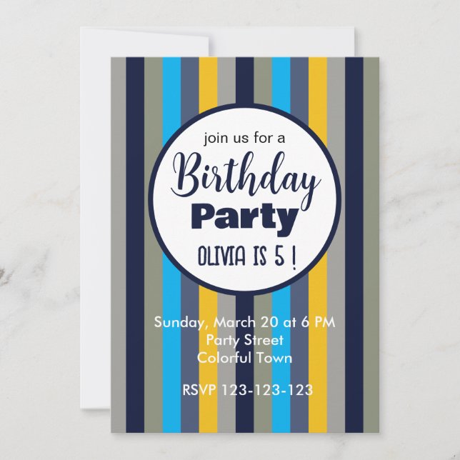 Colorful Stripes Birthday Party Invitation (Front)