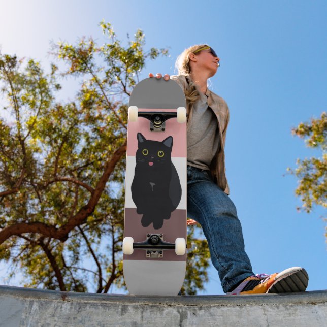 Colorful stripes,black cat drawing skateboard (Outdoor 1)