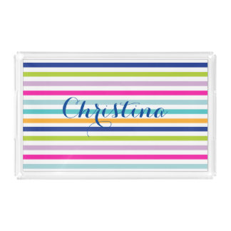Colorful Stripes - Blue, Orange, Pink, Green Acrylic Tray
